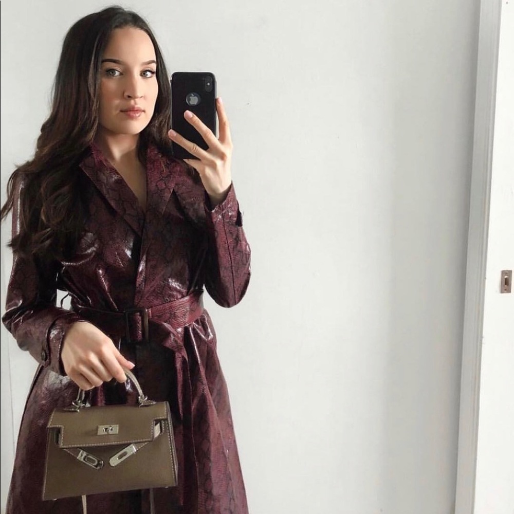 Faux snake print leather trench coat